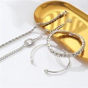 4 Piece Silver Bracelets Set Dainty for Women 14K Plated Link Cubic Zirconia